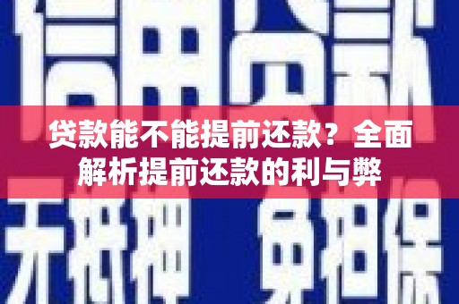 昭平贷款能不能提前还款？全面解析提前还款的利与弊